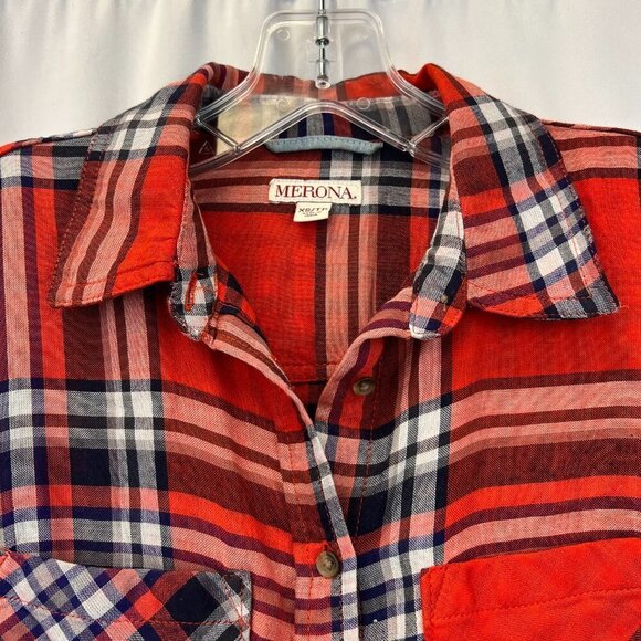 Merona Womens Multicolor Plaid Long Sleeve Collared Button Up Shirt Size XS - Picture 4 of 10